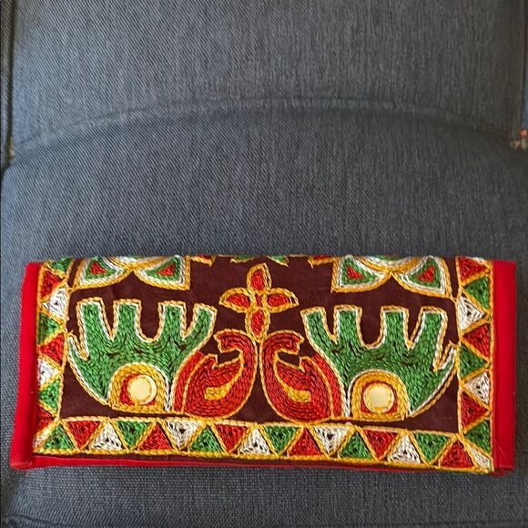 Ankara Kutchi Style Embroidered Clutch Bag with Mirror embellishment. - Picture 1 of 4